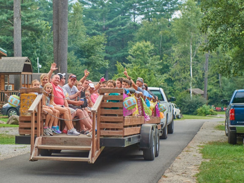 Group of people on a trailer ride
